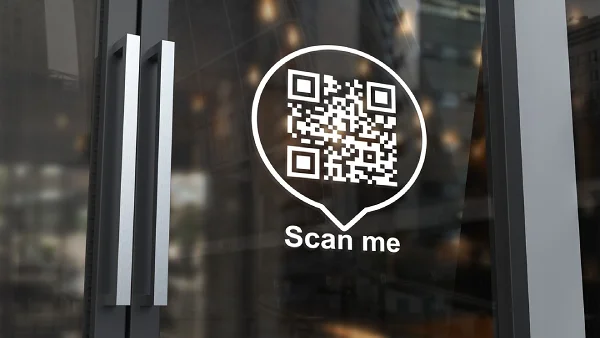 QR Code on a glass storefront door