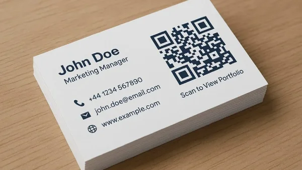 QR Code printed on a business card linking to a portfolio