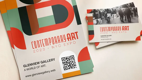 QR Code printed on a promotional flyer for an art gallery