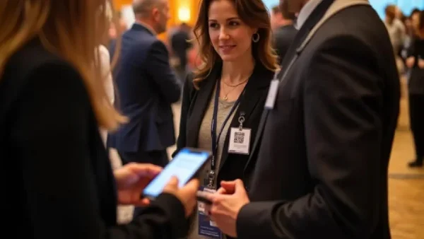 QR Code on a badge at a networking event